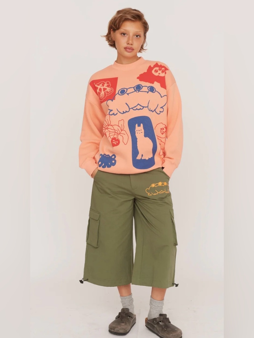Lazy Oaf folky frog peach sweatshirt